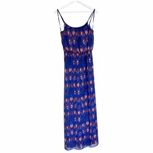 Blue Coral Geometric Maxi Dress Sz EU 8 (Fits US 4) Adjustable Straps Summer